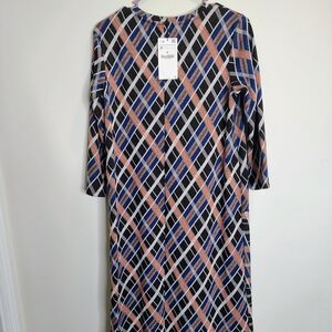 Zara Trafaluc Geo Plaid Asymmetrical Pull On Retro Style Dress  Size 17-18 NWT